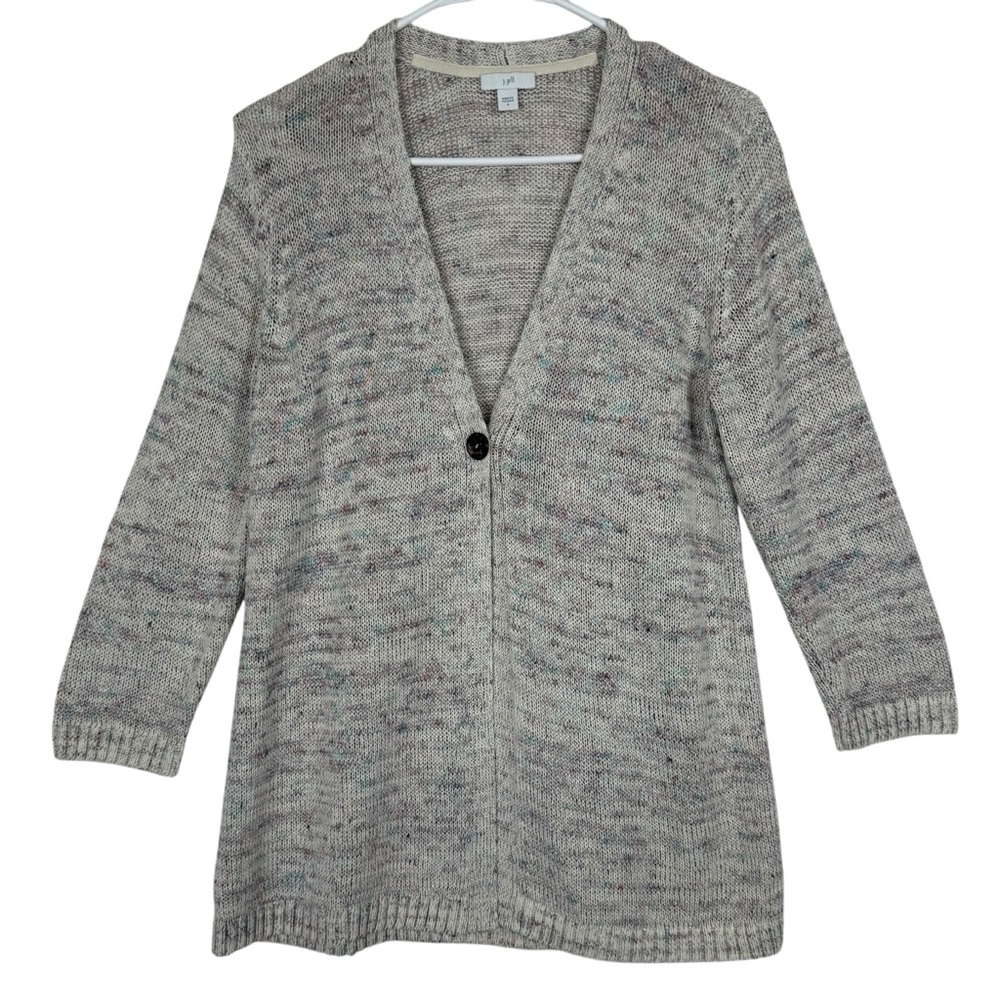 J.Jill Speckled Knit Open-Front Cardigan Off-White/Multi Speckled Yarn Sz. Small